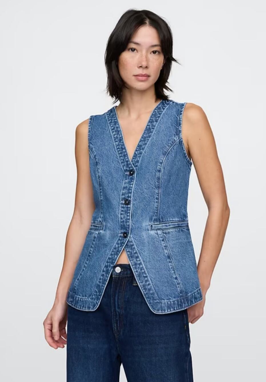 Gap Blue Longline 100% Cotton Denim Vest Size XL
